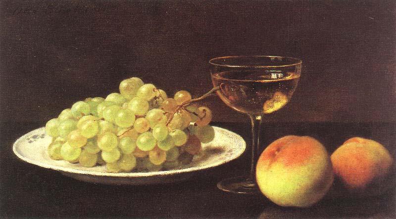 Otto Scholderer Stilleben mit Trauben auf einer Porzellanschale, zwei Pfirsichen und gefulltem Sherryglas Sweden oil painting art